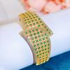 CMM Dubai Golden Retro Emerald Color Zirconia Hollow Large Wide Bangle Bracelet Womens Party Aristractic Hand Jewelry Accessories