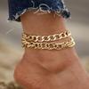 53536 Gold Double-Layer Chunky Chain Anklet: Fashionable European & American Style, Exaggerated Bracelet