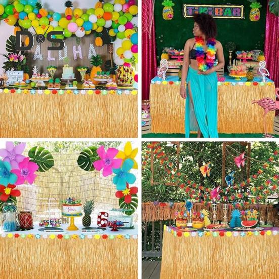 Юбка для стола, украшения для вечеринки в стиле Луау, принадлежности для тропической гавайской вечеринки, сувениры на цветочную летнюю пляжную тематику