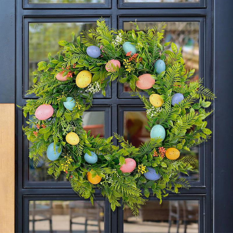 Cross Border Creative Flower Wreath Decoration Hong Kong Love Easter Egg Wreath Festival Decoration Door Hanging Flower Wreath
