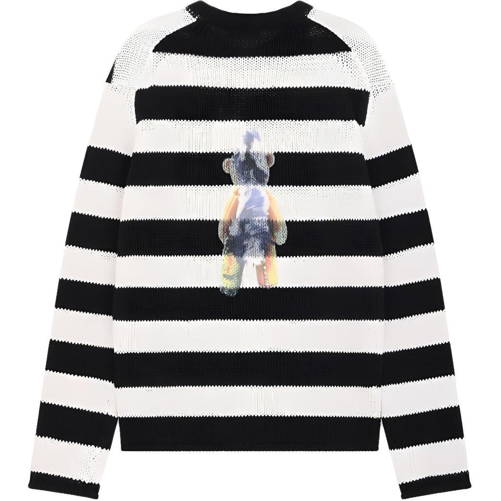 WE11DONE Striped Cotton Knit Drop Shoulder Sweater Unisex sweater Ivory WD-KT0-25-655-U-IV