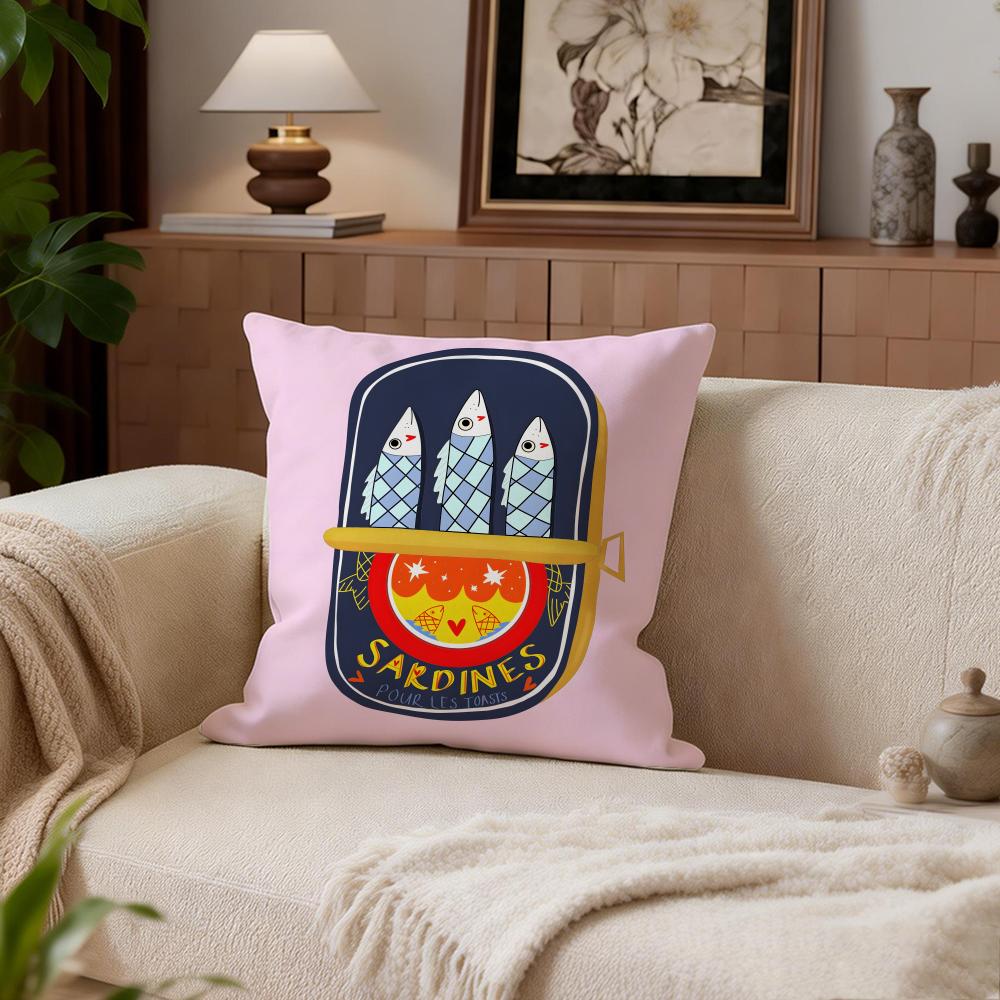 Cartoon Sardine Can Cute Cushion Cover Cushion Cover Set 4Pcs 50X50 45X45 40X40 Pillowcase Decorative Sofa Home Decor