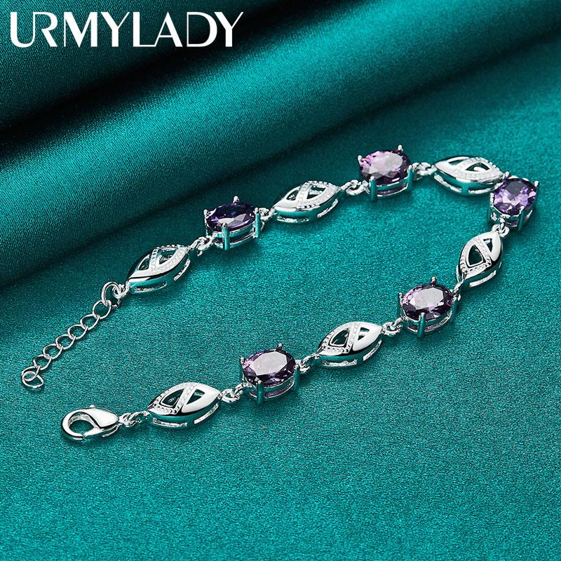 Браслет из стерлингового серебра 925 пробы с фиолетовым цирконом для женщин, модные ювелирные изделия