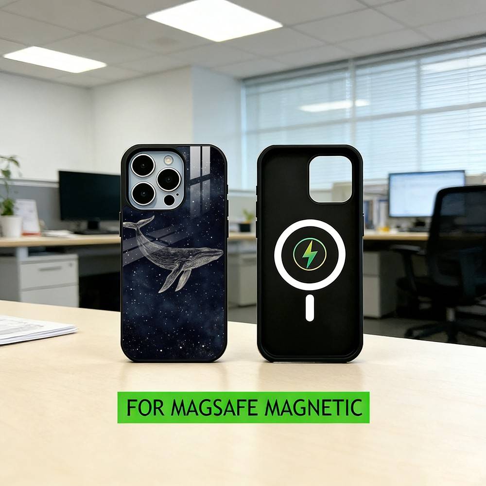 Line W-Whale Phone Case For iPhone17,16,15,14,13,12,11 Plus,Pro Magnetic For Magsafe Wireless Charging