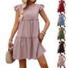 Women's Fashionable Solid Color Round Neck Ruffled Bohemian Loose Dress