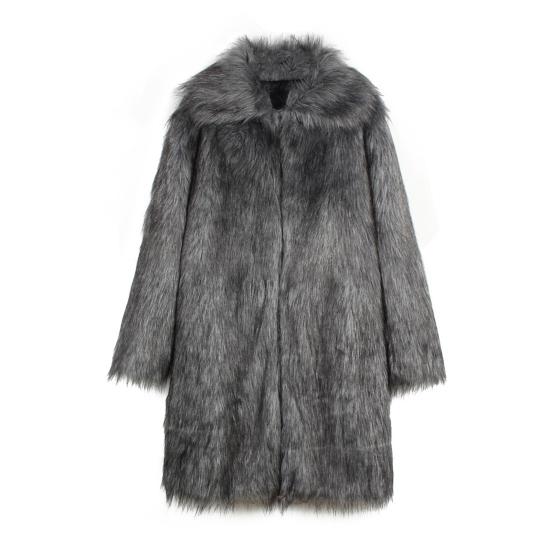 Мужское длинное пальто из искусственного меха с отворотом и длинным рукавом, ветрозащитное пальто с открытым передом, утолщенное теплое пальто из искусственного меха