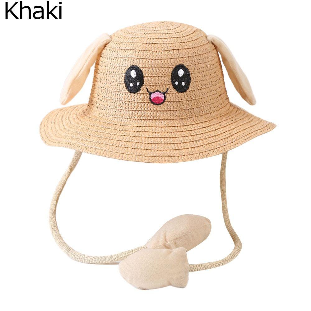 Летние детские соломенные шляпы с двигающимися ушками, широкополая шляпа от солнца, пляжная шляпа, детская панама для улицы, шляпа рыбака