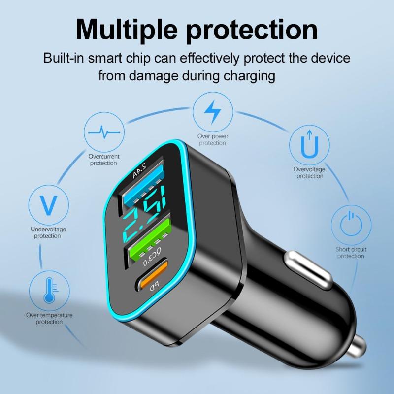 Автомобильное зарядное устройство 66 Вт, квадратное 3-портовое USB-зарядное устройство, легкое, быстрозарядное автомобильное зарядное устройство для телефона, адаптер для HUAWEI iPhone Samsung