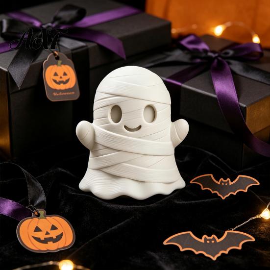Hand Painted Ghost Ornament 3D Printed Halloween Mummy Figurine, Blank DIY Paintable Bandage Pumpkin Statue, Creative Holiday Gift Mini Desktop