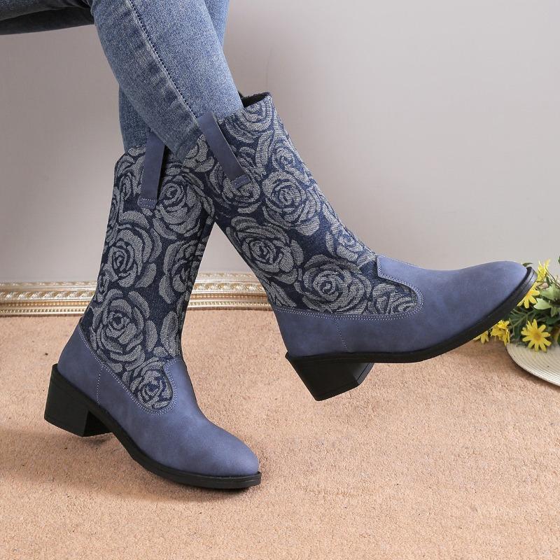 Fashion Women's Fashion Thick Heel Single Boots Autumn New Pointed Head Suede Matching Color Anti-slip Wear-resistant Mid-calf Boots