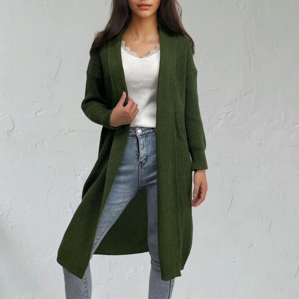 Женский модный вязаный кардиган свитер средней длины повседневный свободный свитер куртка