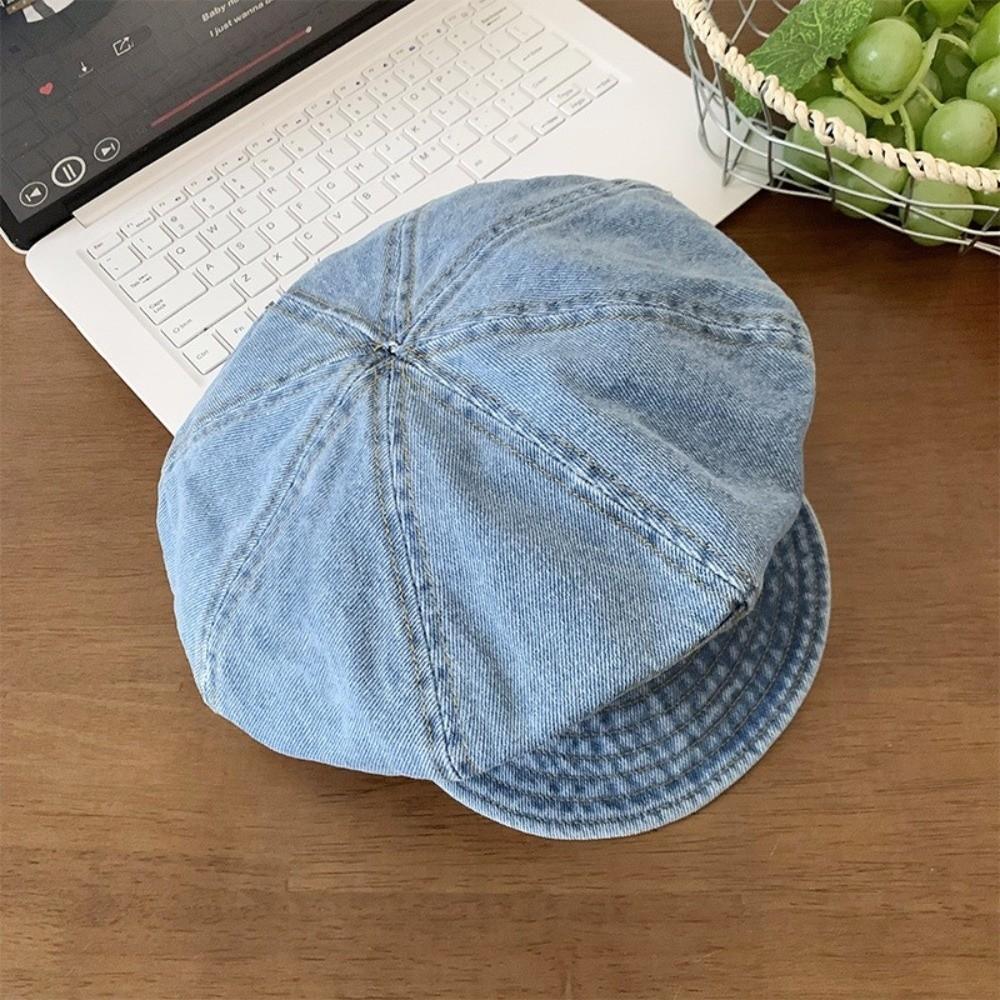 Newsboy Octagonal Cap Vintage Peaked Hat Korean Washed Denim Beret  Outdoor
