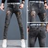 Весенние и осенние джинсы, мужские вышитые принтованные хлопковые модные тенденции, повседневные утягивающие брюки, высококачественные настоящие ковбойские брюки