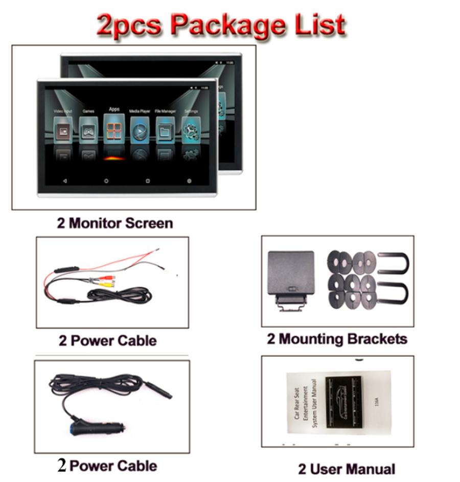 Пара 9-дюймовых HD 1080P Android 9.0 ОЗУ 1 ГБ ПЗУ 16 ГБ Восьмиядерный 1,5 ГГц AV Аудио Вход Mirror Link OBD TPMS FM Мониторы на подголовниках для задних сидений Сенсорный экран
