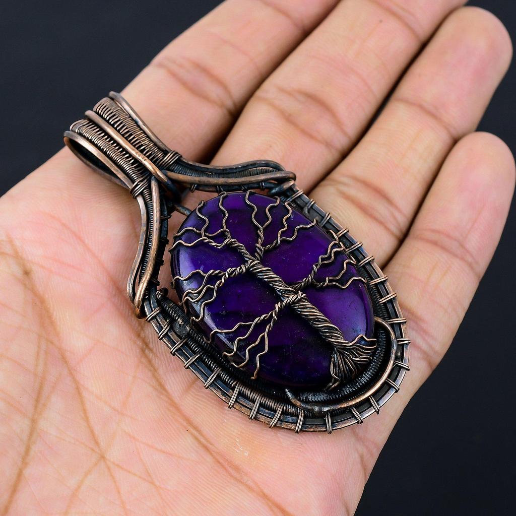 Красивое Древо Жизни Фиолетовый Флэш-Лабрадорит Драгоценный Камень Чистая Медная Проволока Обернутая Подвеска Ручной Работы Ювелирные Изделия