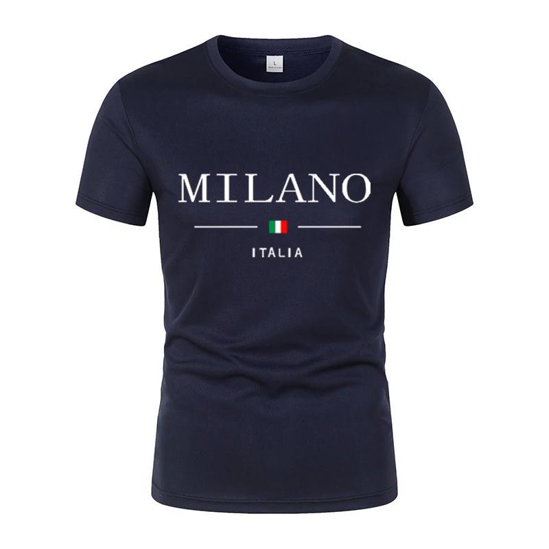 2024 Summer Fashion Milan Letter Print Men's Short Sleeve T-Shirt Casual Loose Quick-Drying Harajuku Street Jogging Sports Top
