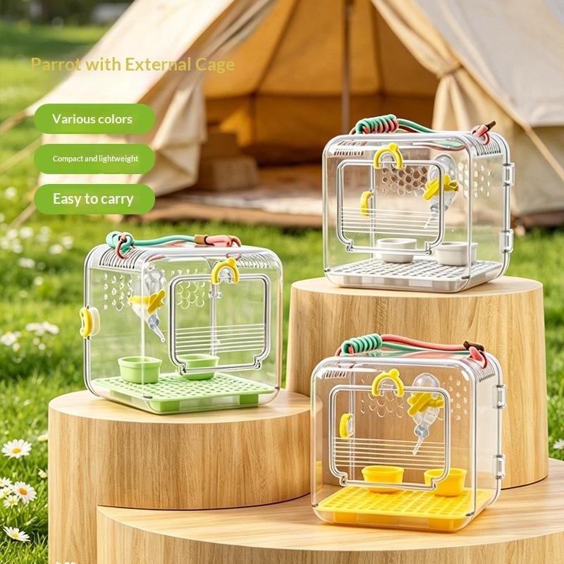 Lightweight Portable Bird Travel Cage Transparent Easy Clean Parrot Carrier for Parakeet Vet Transportation