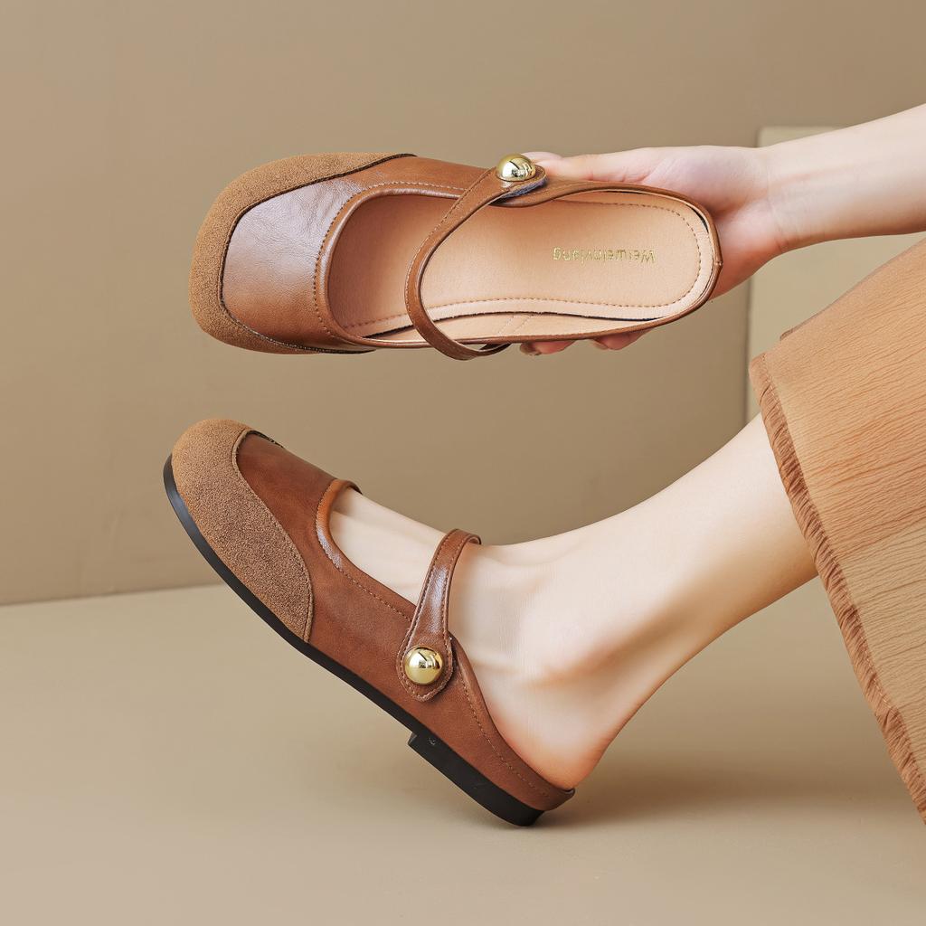 Weiwei Girl 993-3 French Bag Head Half Slippers Women's Summer Wear One Word with Retro Muller Flat Shoes Women