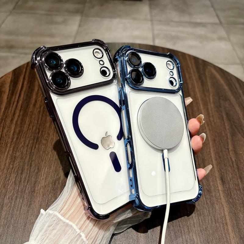 Прозрачный противоударный чехол с покрытием для iPhone 17 Air 16 15 14 13 12 Pro Max, защита от ударов, поддержка беспроводной зарядки Magsafe, полная защита