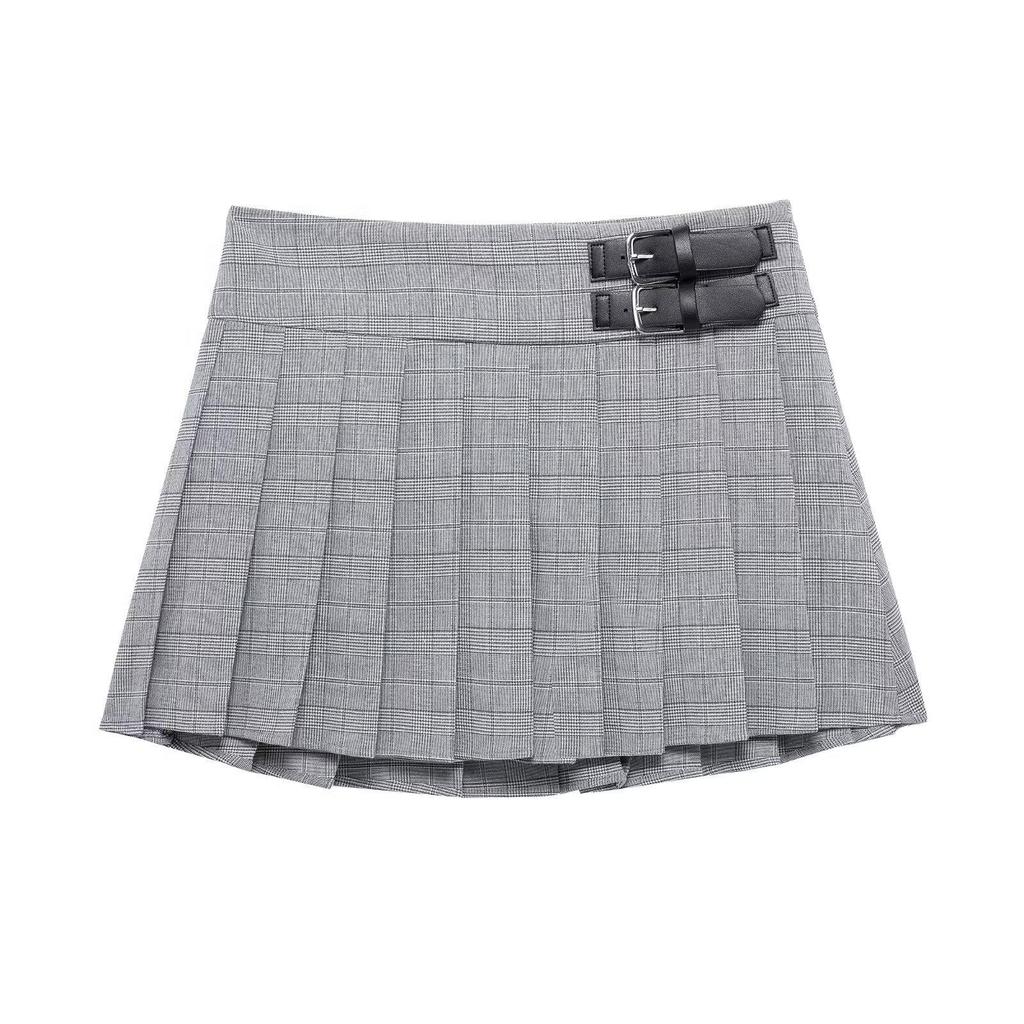 2025 Spring Women's European & American Style Versatile Plaid Pleated Skort