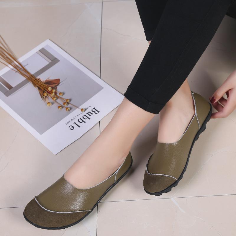 Летние женские кожаные туфли для вождения, удобные туфли на плоской подошве, повседневные туфли без застежек для беременных и кормящих матерей