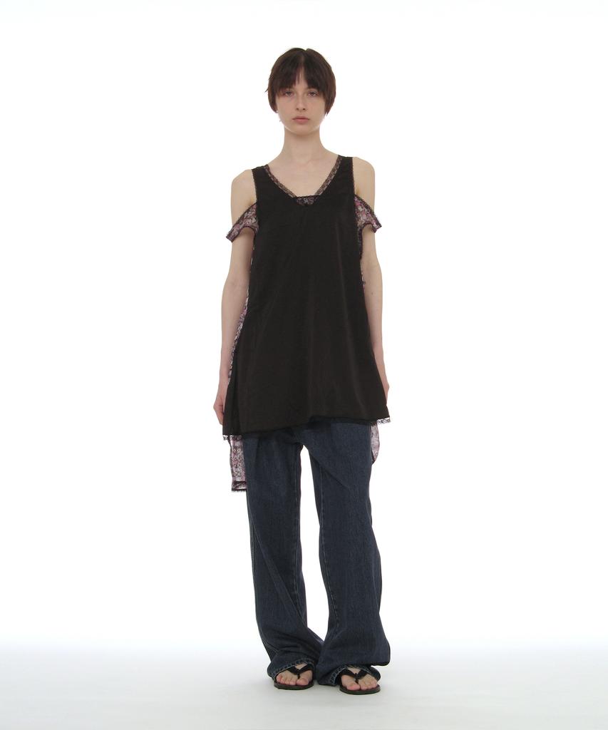 Partimento Woman Asymmetric Lace Trim Slip Dress_Black