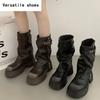 Platform Heel Mid Calf Boots Women Fashion Ladies Side Zippers Knight Boots New Autumn Winter Women's Thick Bottom Shoes