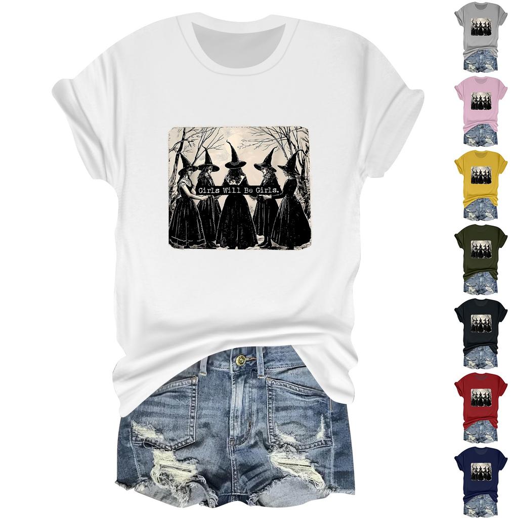 Женская повседневная футболка с принтом, пуловер с круглым вырезом, топ с короткими рукавами