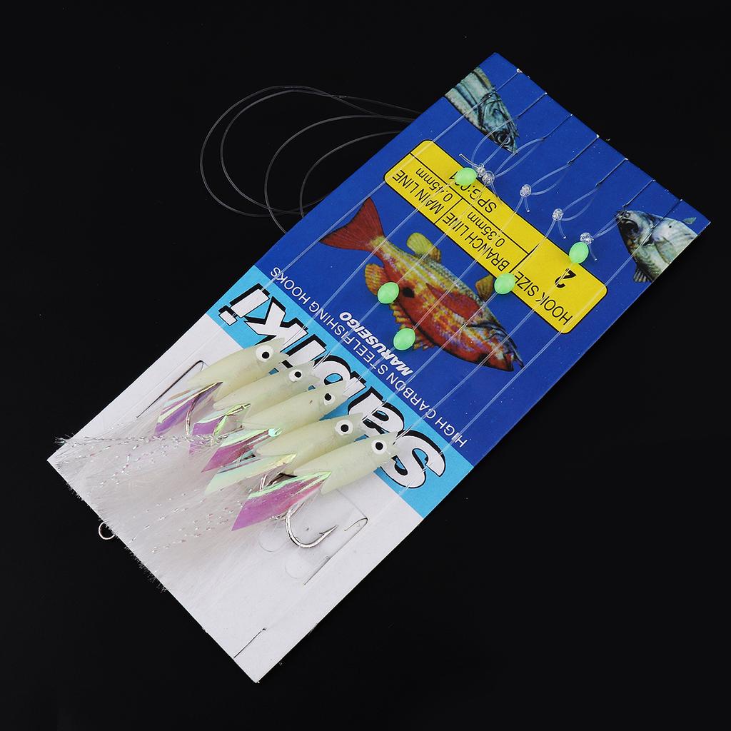 5 In 1 Luminous Sabiki Soft Fishing Lure Hook 1/0# 1# 2# 3# 4# Fishing String Hook During Dark Night