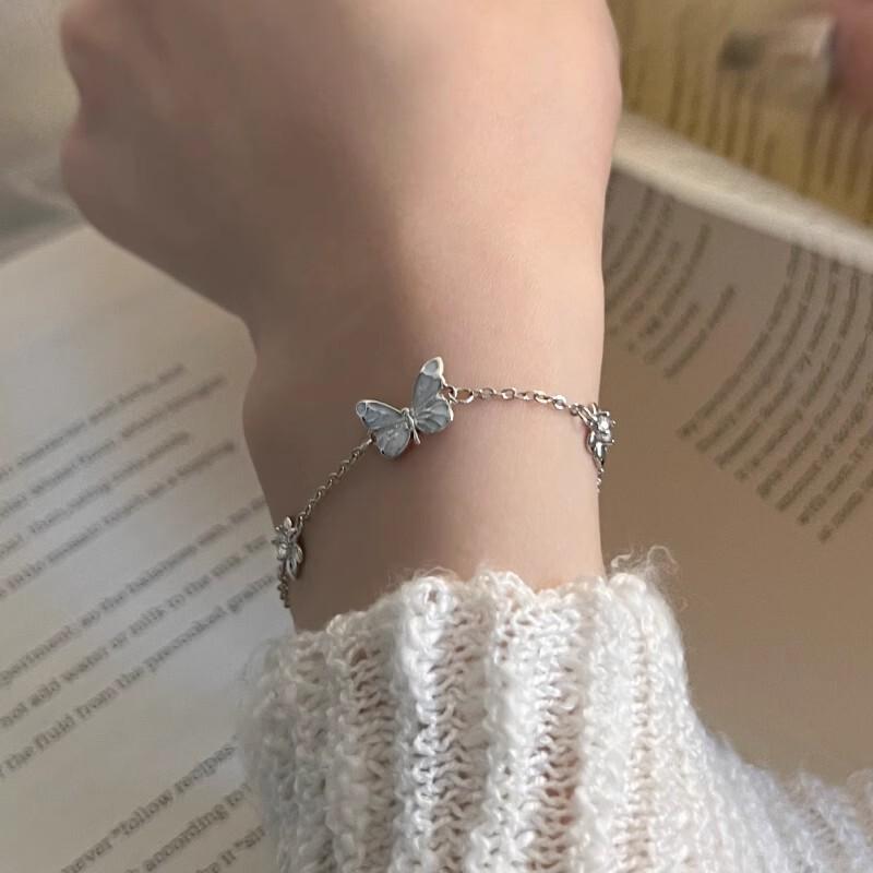 Светящийся браслет-бабочка из стерлингового серебра, регулируемый, с подвесками, женские, для девочек, романтический подарок