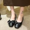2024 Spring New Square Toed Fashion Flat Shoes Female Square Toed Shallow Bow Shoes for Women Casual Low Heels Ballet Shoes