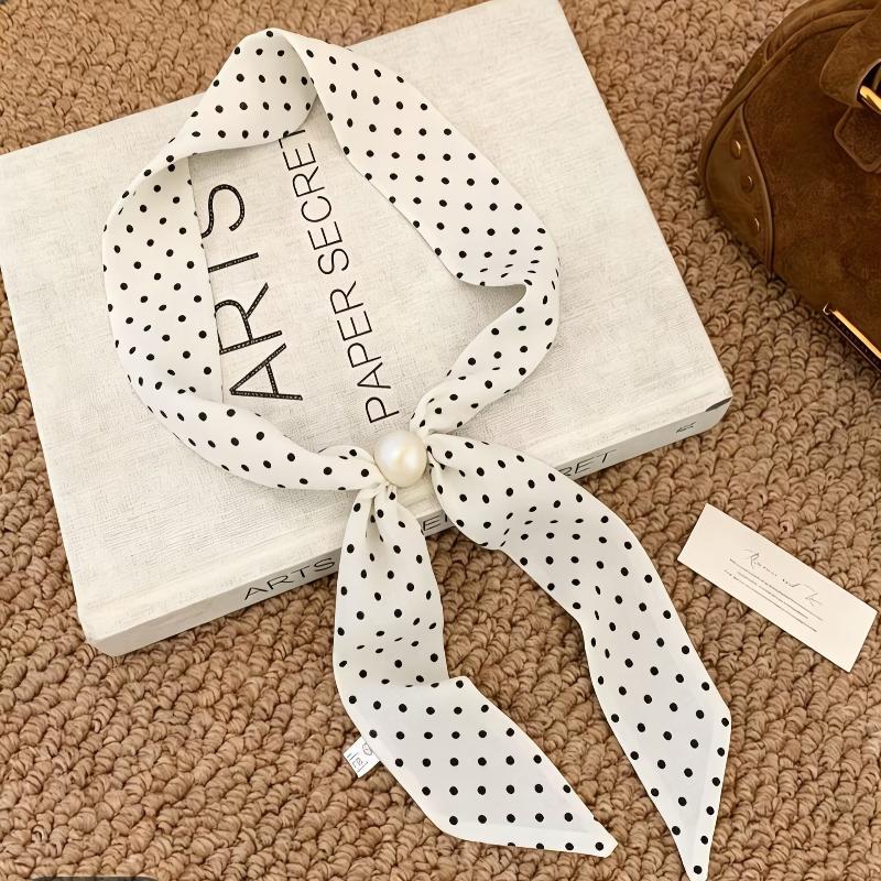 Vintage Polka Dot Chiffon Beaded Scarf For Women Lightweight Sheer Neck Scarf Fashion Accessory For Summer Daily Wear & Outfits