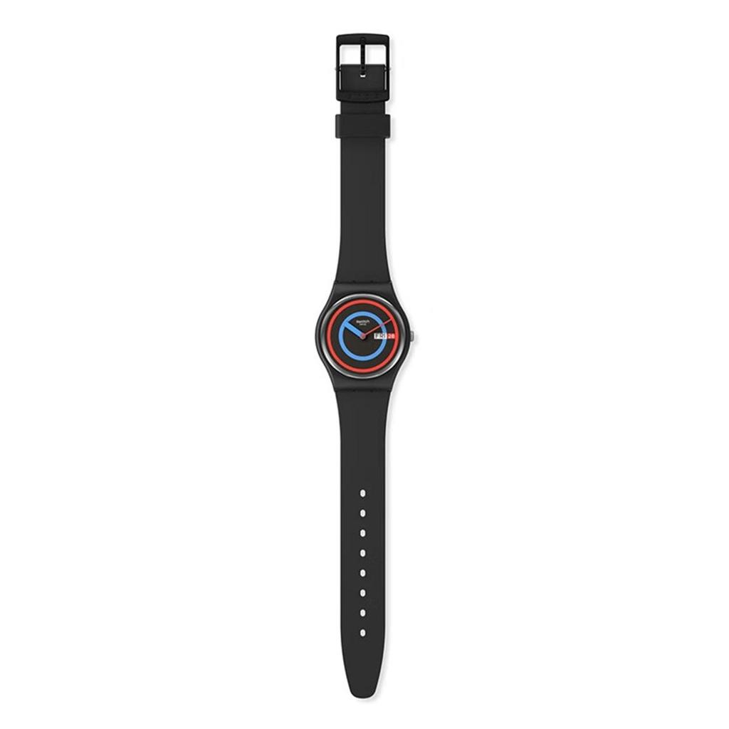 Swatch Новая серия Gent Кварцевый механизм Водонепроницаемость 30 метров Унисекс Швейцарские часы 34 мм Черный циферблат Пластиковый корпус Силиконовый ремешок SO28B706