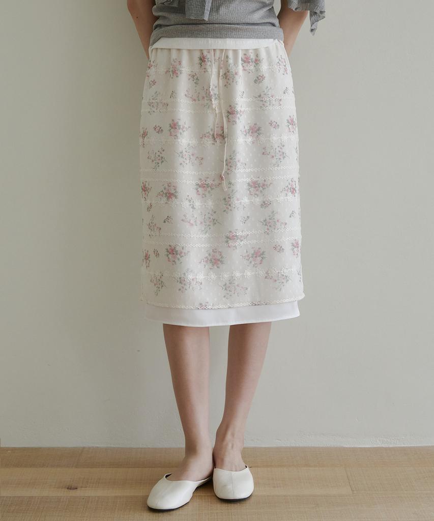 Rob Rob Layered Floral Lace Midi Skirt_Floral
