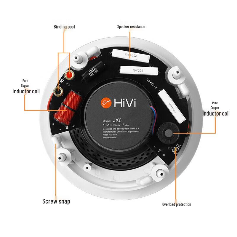 HiVi JX6 Ceiling Speaker Home Theater System with Denon X580 CN plug (adapter included)