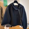 Diagonal Zipper Loose Hooded Cardigan Sweatshirt Jacket Women's Spring Autumn Silhouette A-line Top