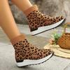Женские повседневные ботинки Мартина на платформе и танкетке с круглым носком большого размера, вязаные короткие ботинки-трубы с леопардовым принтом