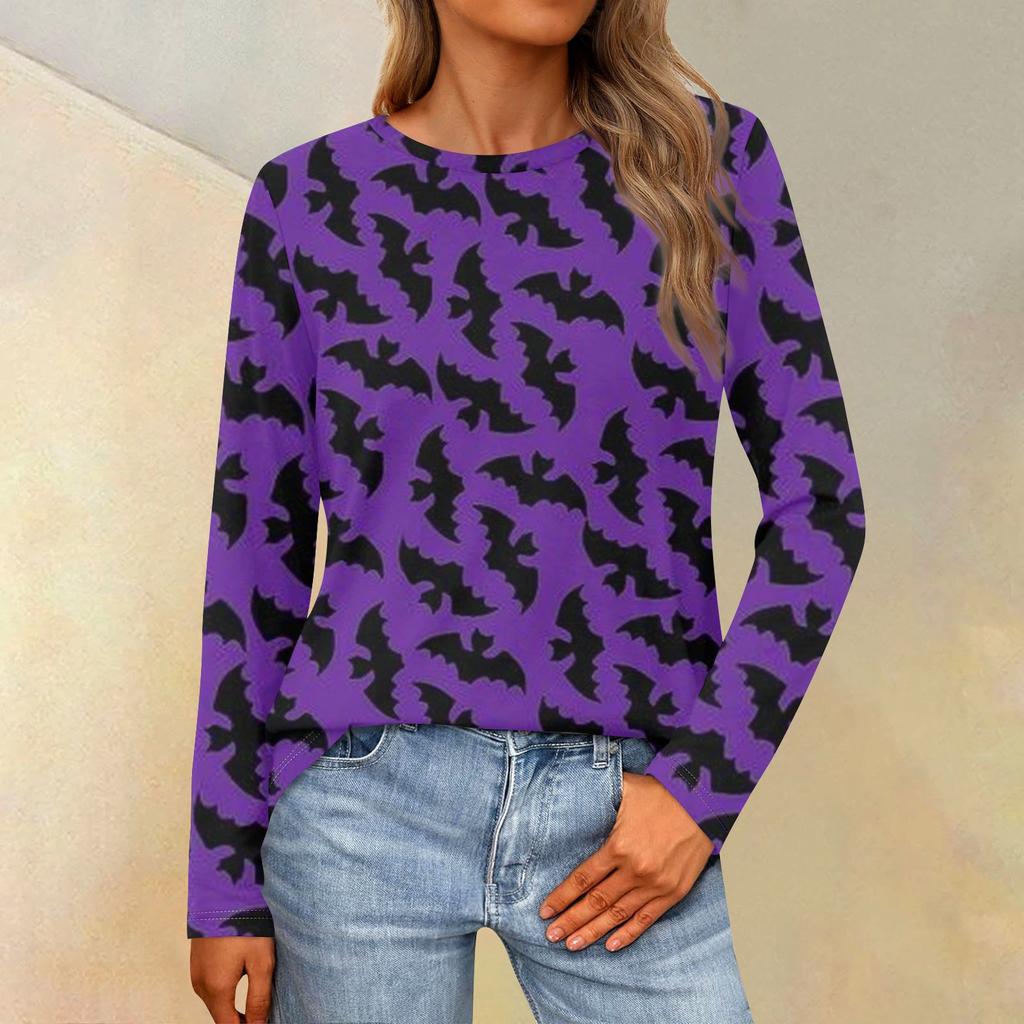 Женская свободная повседневная повседневная футболка с длинным рукавом и круглым вырезом, сплошной цвет, топ