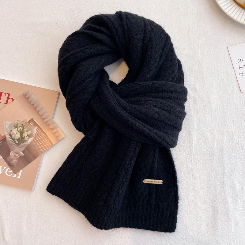 Wool Knitted Beige Scarf, Winter Girls' New High-end Versatile Scarf Neck Protection Couple