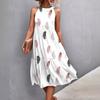 Women's Summer Sleeveless Solid Color Printed Loose Splicing Casual Hanging Neck Beach Dresses