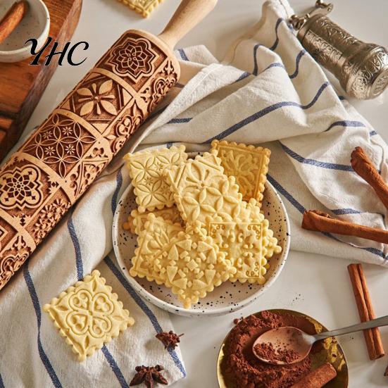 Скалка для раскатки и тиснения дерева, DIY, цветок, сахарная мастика, узор, тесто, выпечка, для домашней кухни