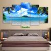 HD Print Canvas Wall Art Pictures 5 Panel Beach Blue Palm Tree Poster Frame Modern Decoration Painting For Living Room