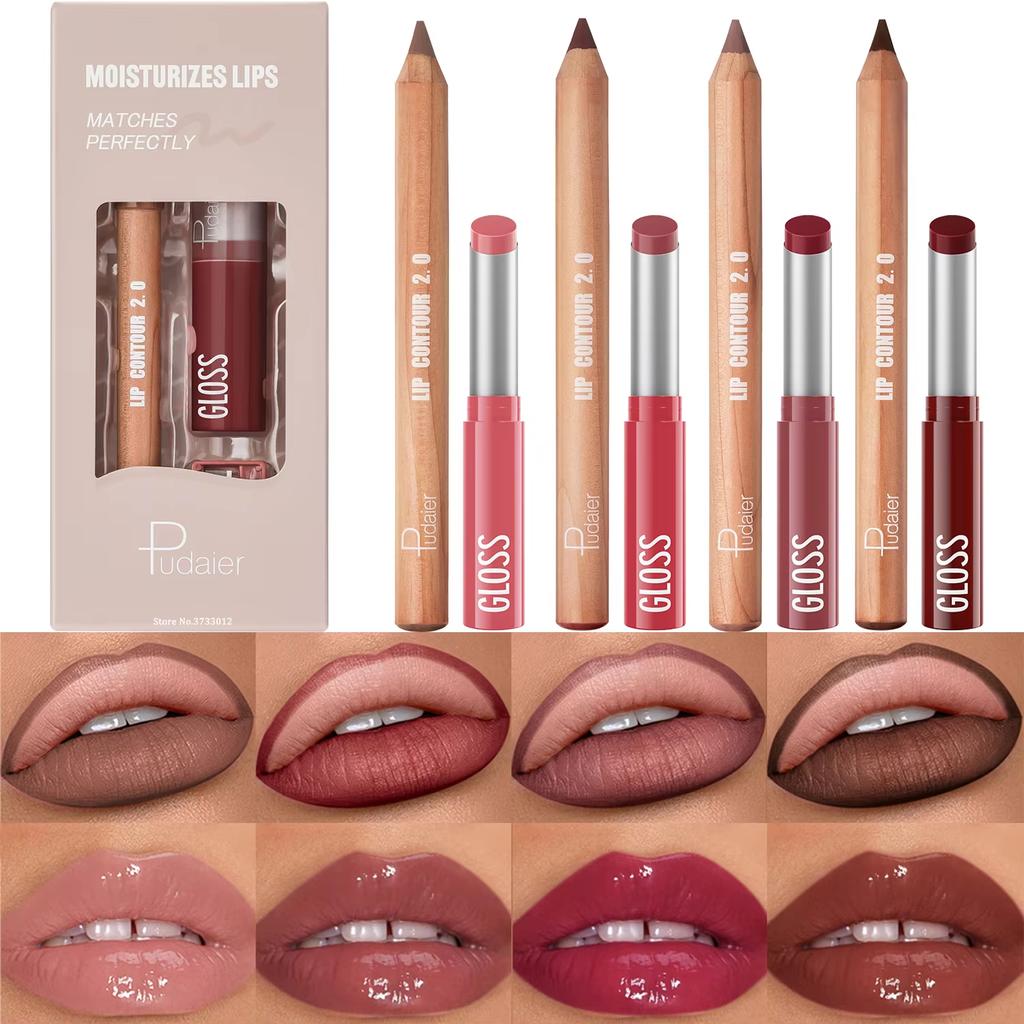 2 шт. набор помад-блесков для губ с эффектом водного света, с глянцевой блестящей желейной помадой и матовой подводкой для губ, контурный макияж