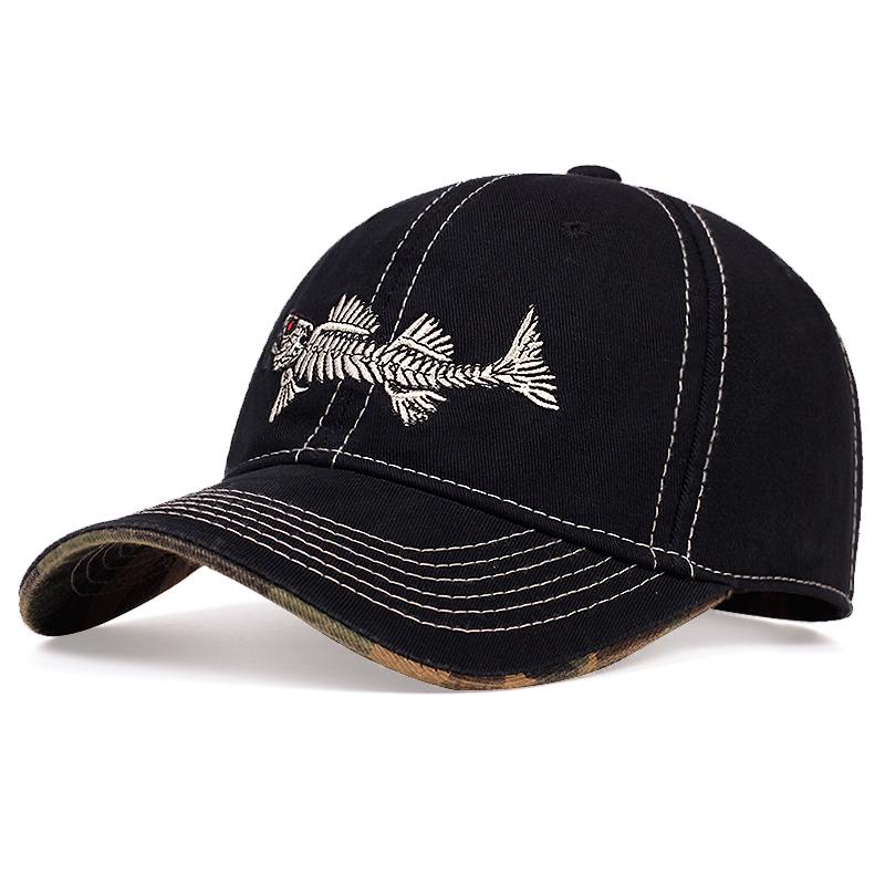 Бейсболка с вышивкой Fish Bone, модная унисекс-кепка Snapback, регулируемая кепка Trucker, повседневные хлопковые шляпы