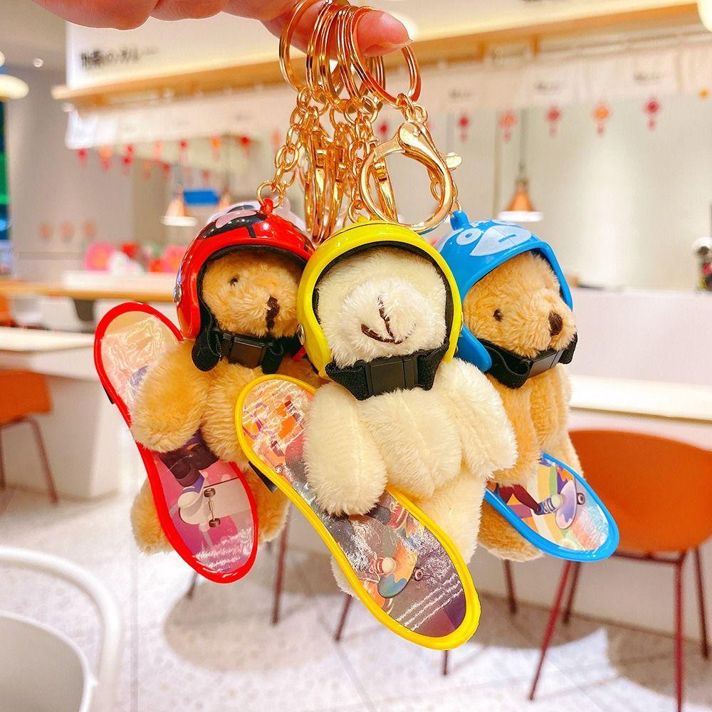 Bag Charm Little Skate Bear Plush Keychain Fluffy Skateboard Bear Keychain  Kids Girls Toys