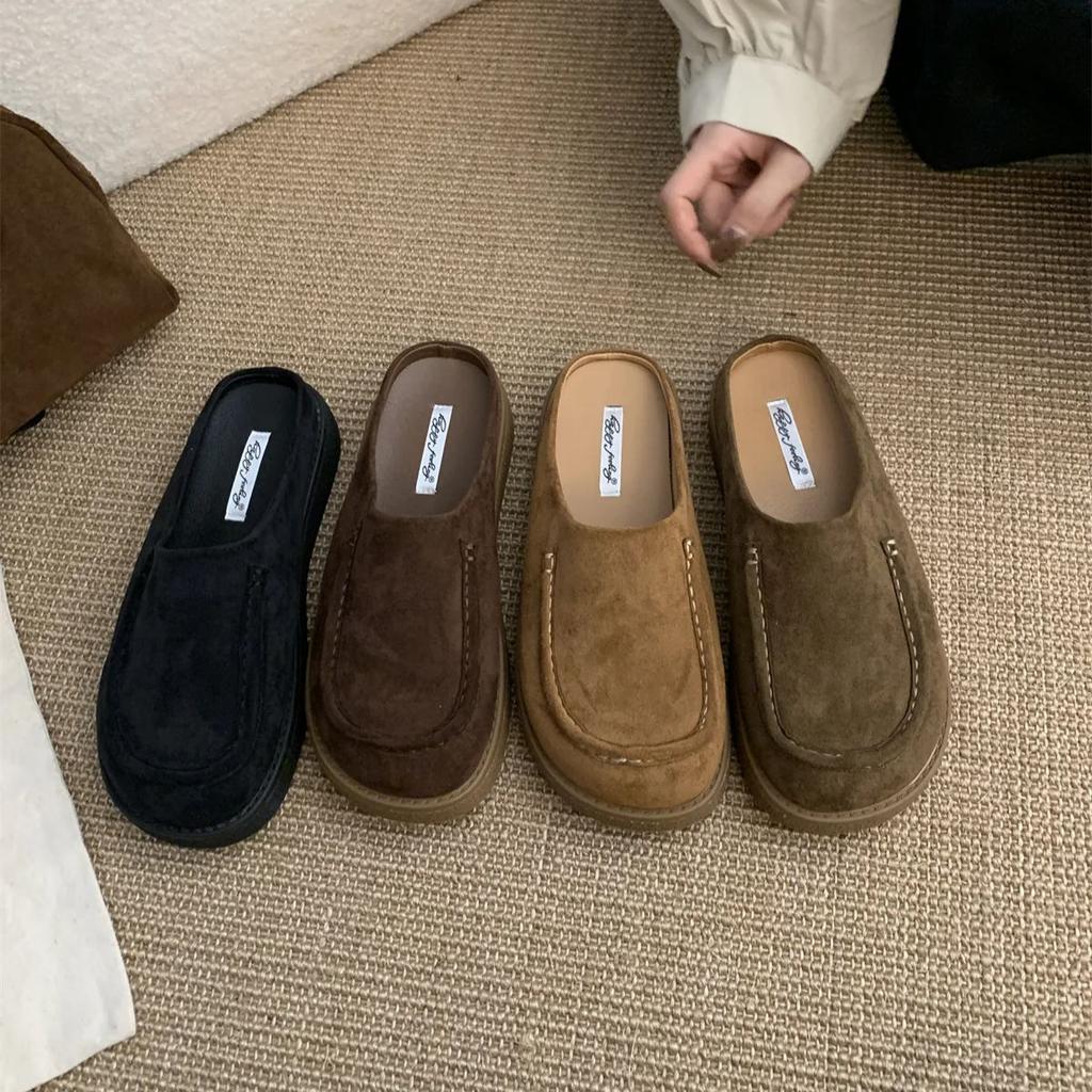 Удобные повседневные лоферы-полусабо с закрытым носком, женские с ремешком на пятке, слипоны-мюли для женщин, платформа, новинка 2025, комфорт