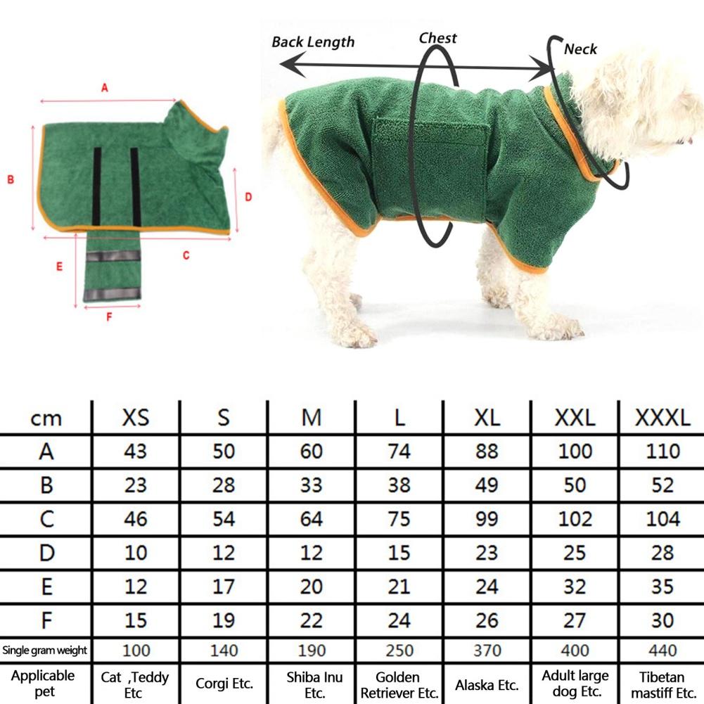 Pet Dog Bathrobe Super Absorbent Pet Bath Towel Quick Dry Soft Adjustable Bath Bags Robe
