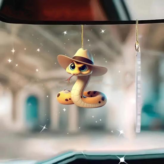 Украшение в виде змеи, мультяшная змея, подвесное украшение на рождественскую елку, красочная акриловая змея, аксессуар для заднего вида автомобиля для праздничного декора