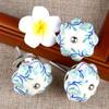 6pcs Vintage Blue & White Floral Ceramic Knobs, Hand-Painted Pumpkin Shaped Pulls with Vine Patterns for Cabinets/Closets/Drawers