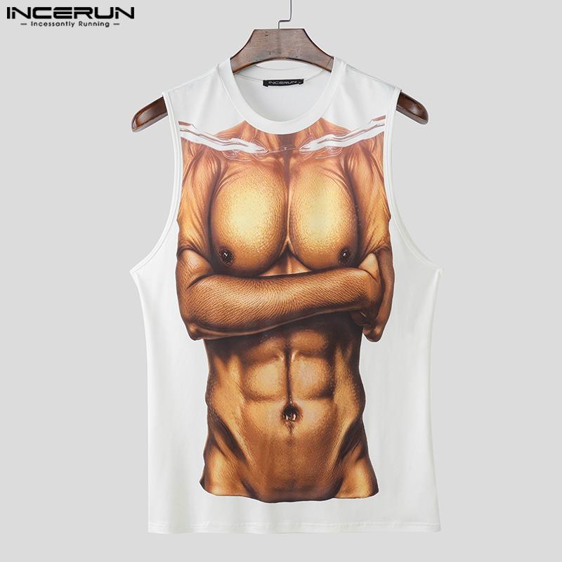 INCERUN Мужские майки без рукавов с 3D-принтом мышц, повседневные, свободные, длинные